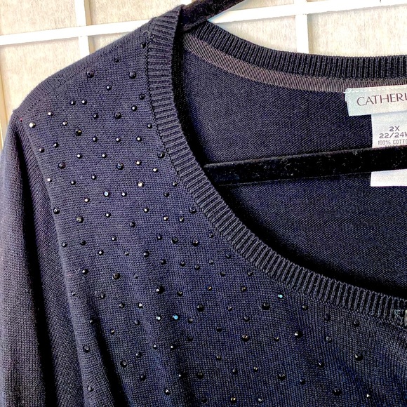 Woman’s cardigan button sweater black with black stone embellishments 2X - Picture 3 of 5